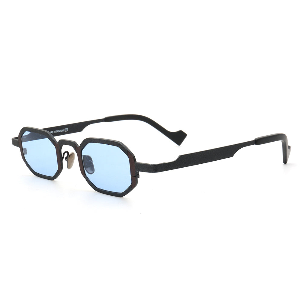 Side view of blue polarized titanium sunglasses