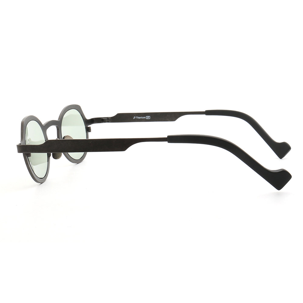 Side view of round polarized titanium sunglasses