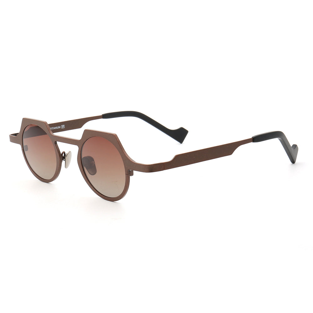 Side view of bronze polarized titanium sunglasses