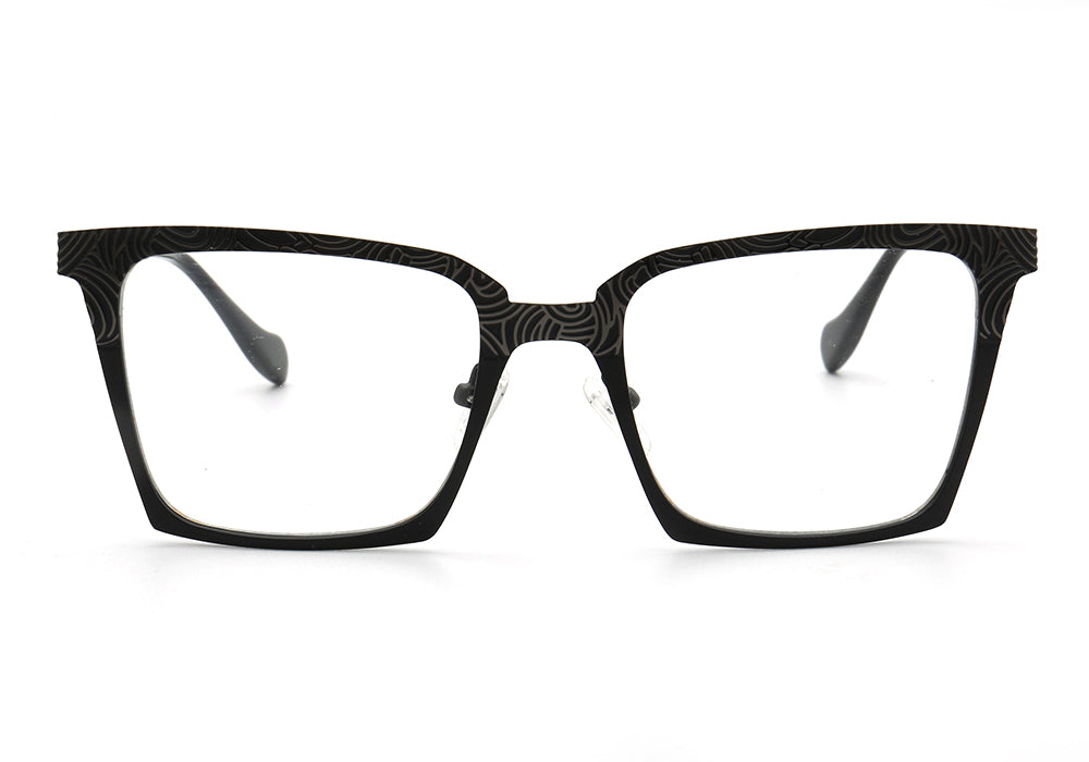 Front view of patterned stainless steel full rim glasses