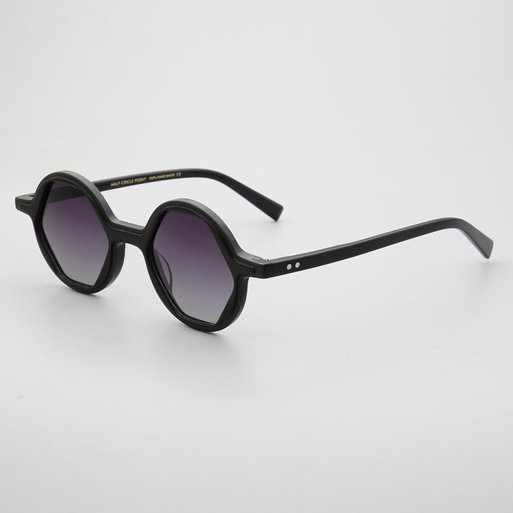 Side view of black hexagon polarized sunglasses