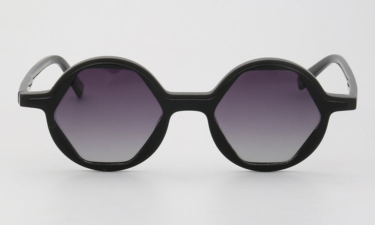 Front view of black hexagon polarized sunglasses