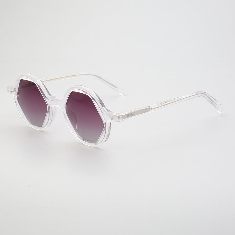 Side view of clear hexagon polarized sunglasses