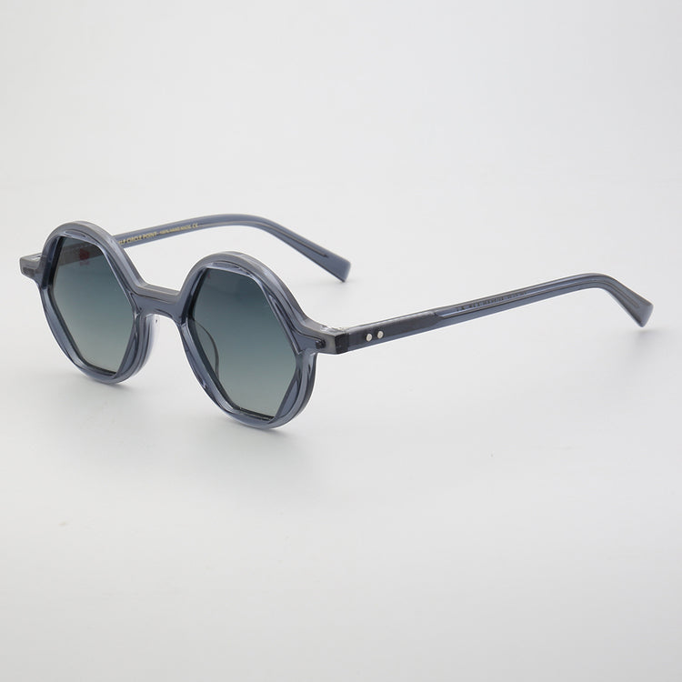 Side view of grey hexagon polarized sunglasses