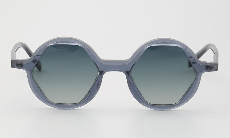 Front view of grey hexagon polarized sunglasses