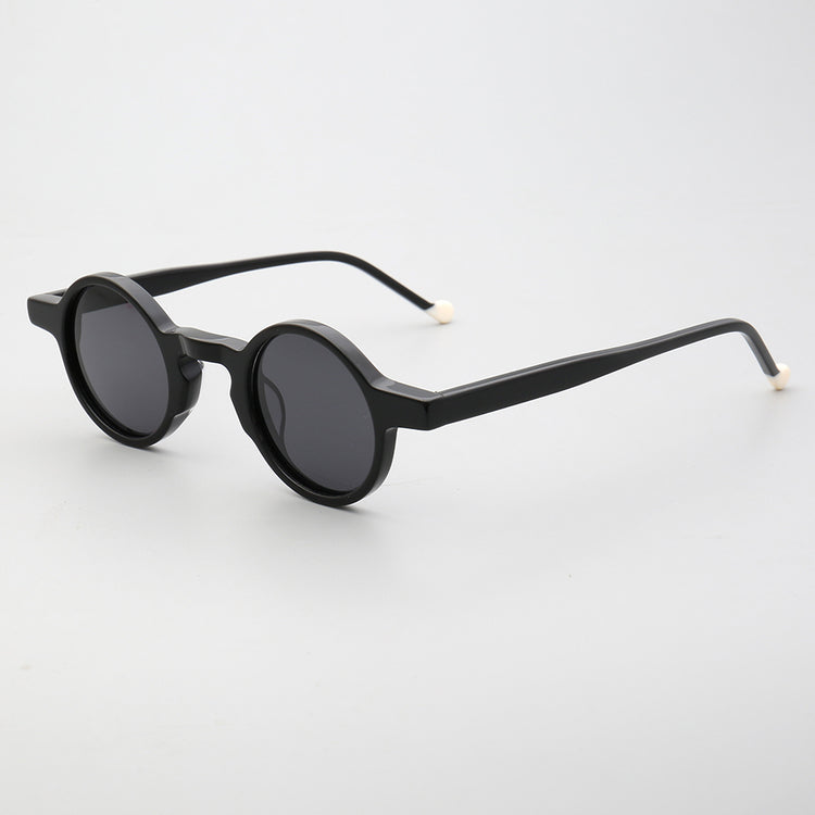 Side view of black round polarized sunglasses