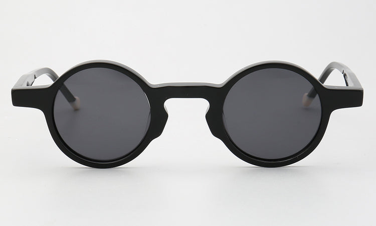 Front view of black round polarized sunglasses