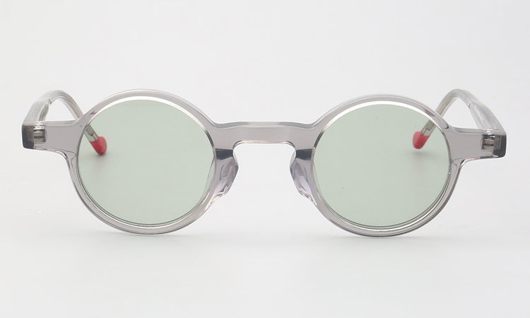 Front view of grey round polarized sunglasses