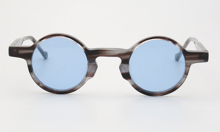 Front view of blue round polarized sunglasses