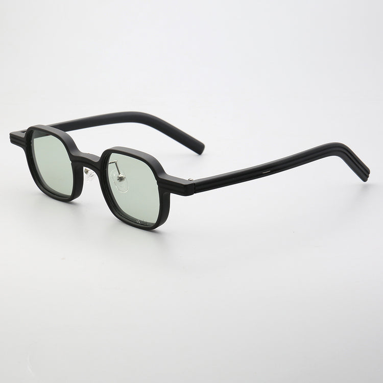 Side view of black square polarized sunglasses