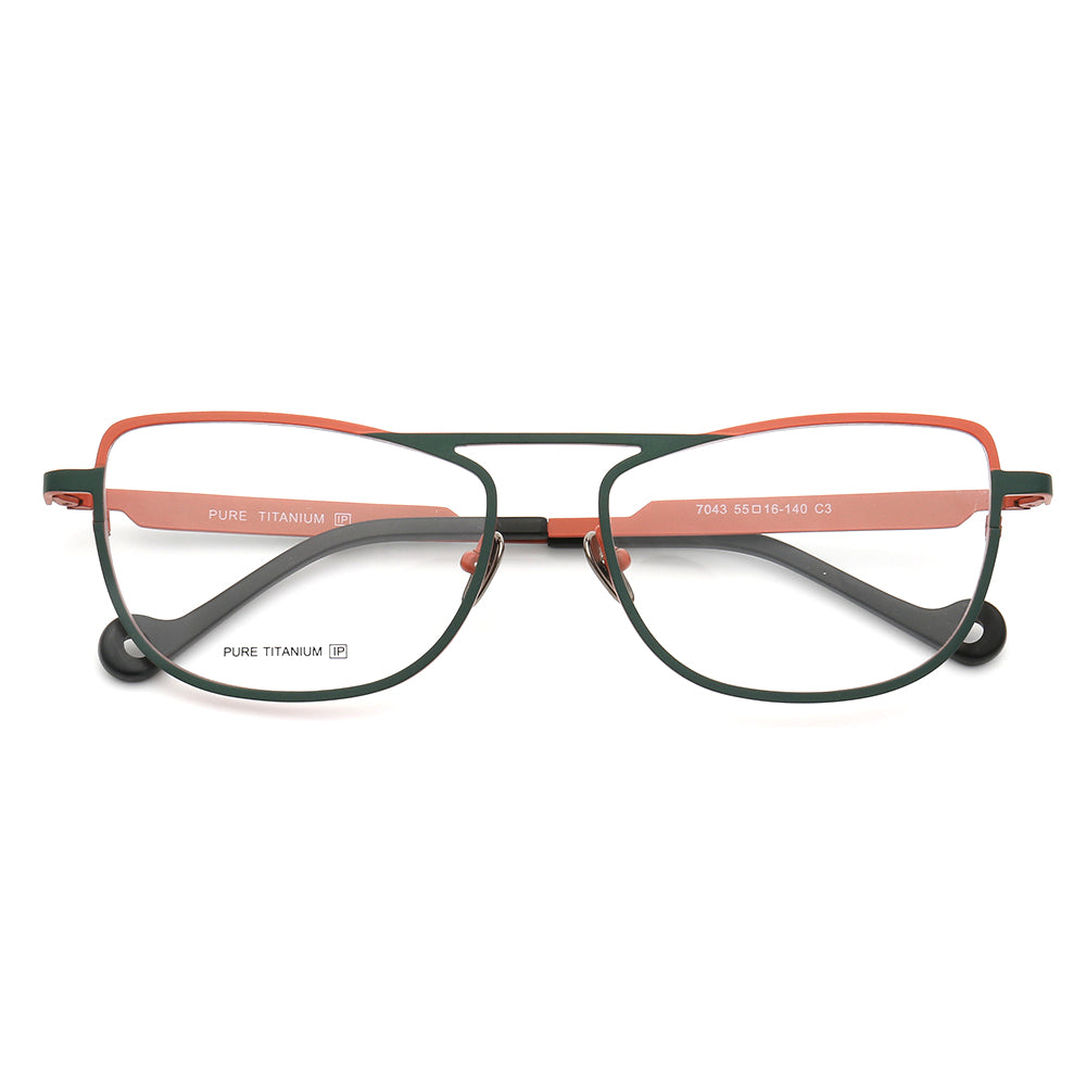 Green and orange flat top titanium eyeglasses