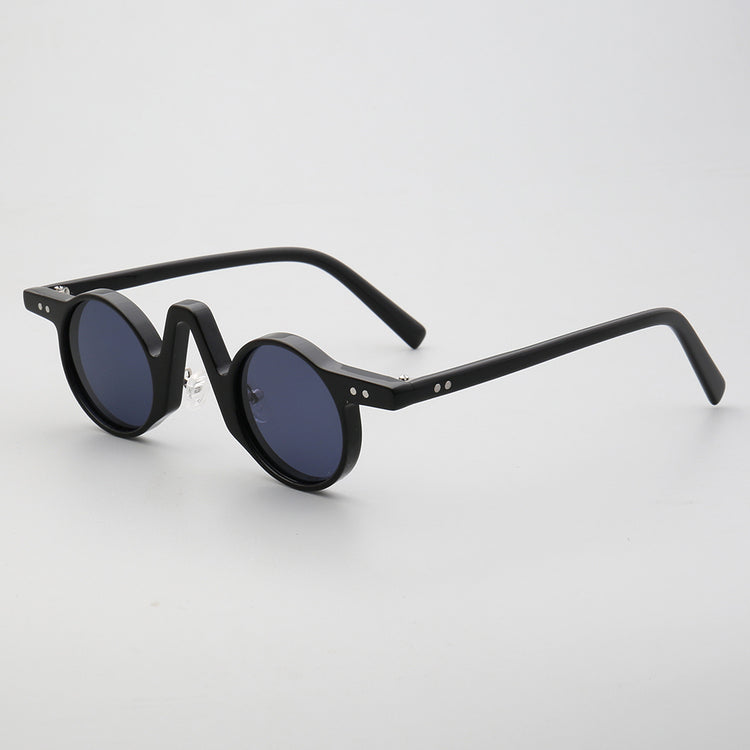 Side view of round black polarized sunglasses