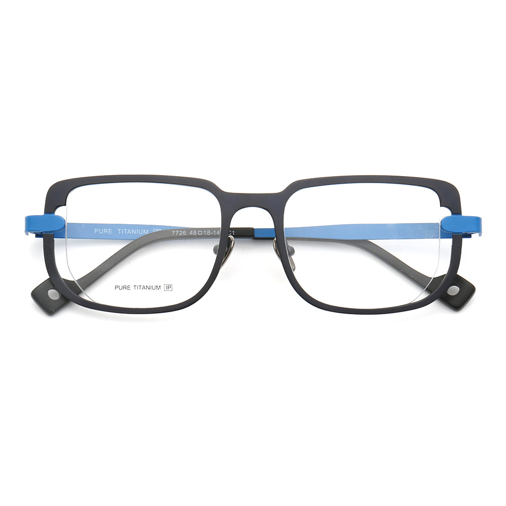 Blue square modern titanium eyeglass frames