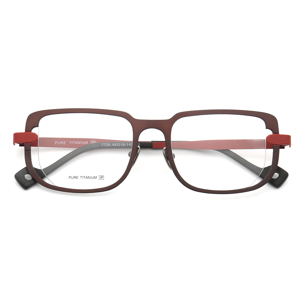 Red square modern titanium eyeglass frames