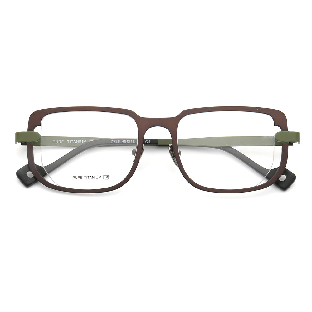 Front view of green square modern titanium glasses