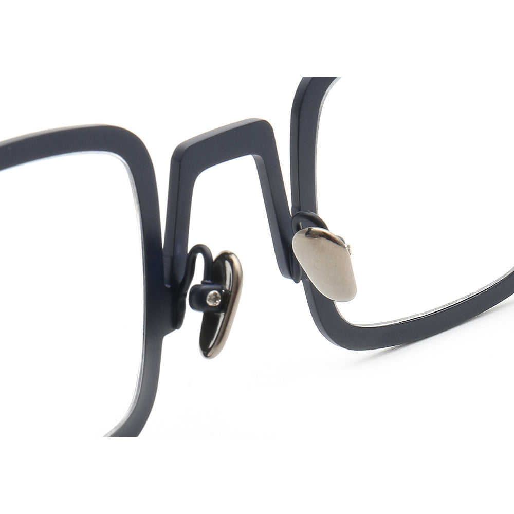 Nose pads of blue square titanium eyeglasses