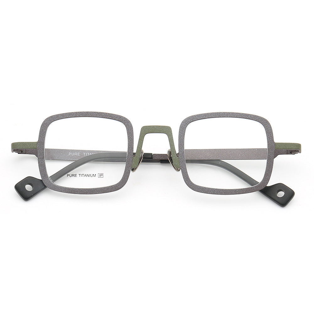 Grey and green nerd style eyeglass frames