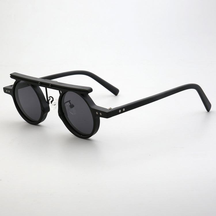 Side view of black flat top polarized sunglasses