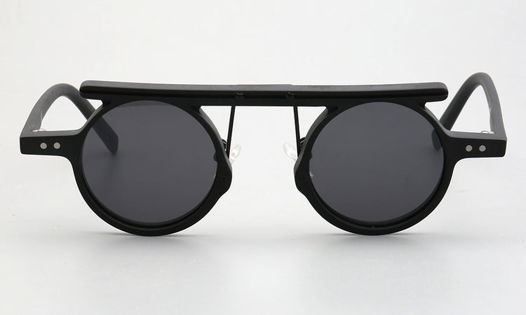 Front view of black flat top polarized sunglasses