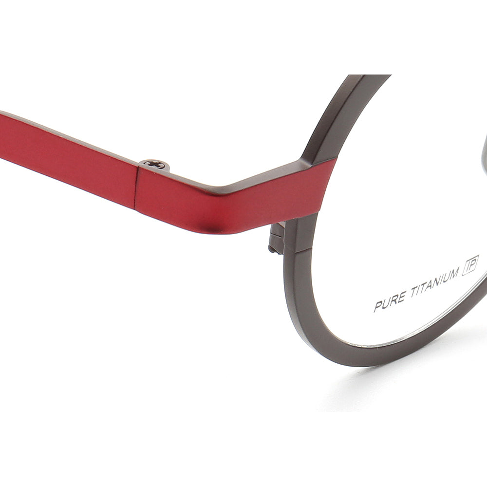 Temple of red and black round titanium glasses