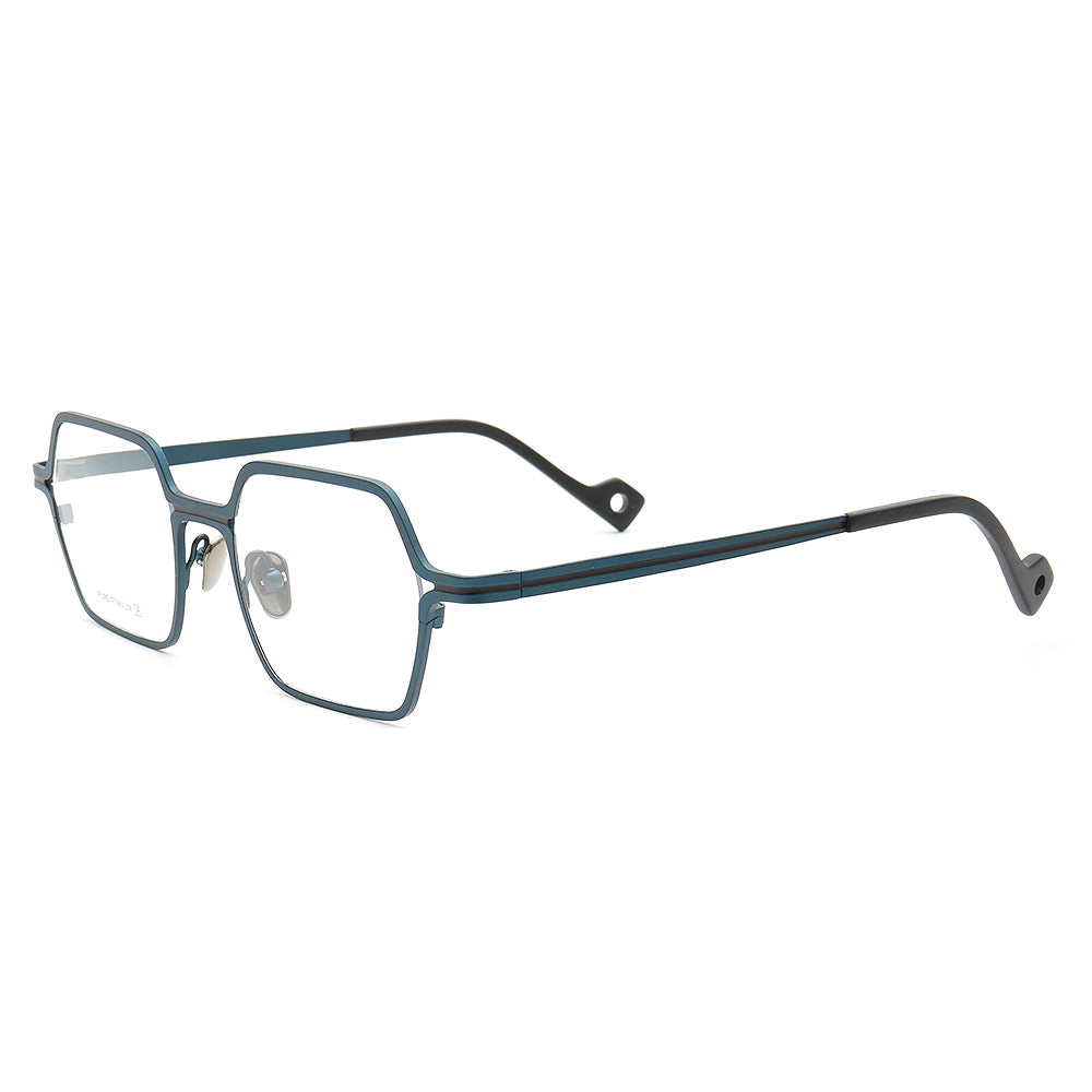 Side view of modern square full rim titanium eyeglasses