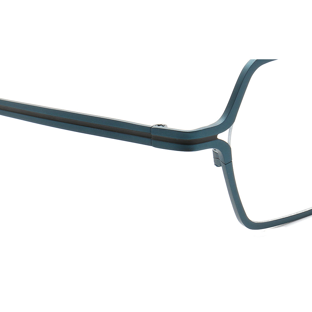 Temple of teal full rim titanium eyeglass frames