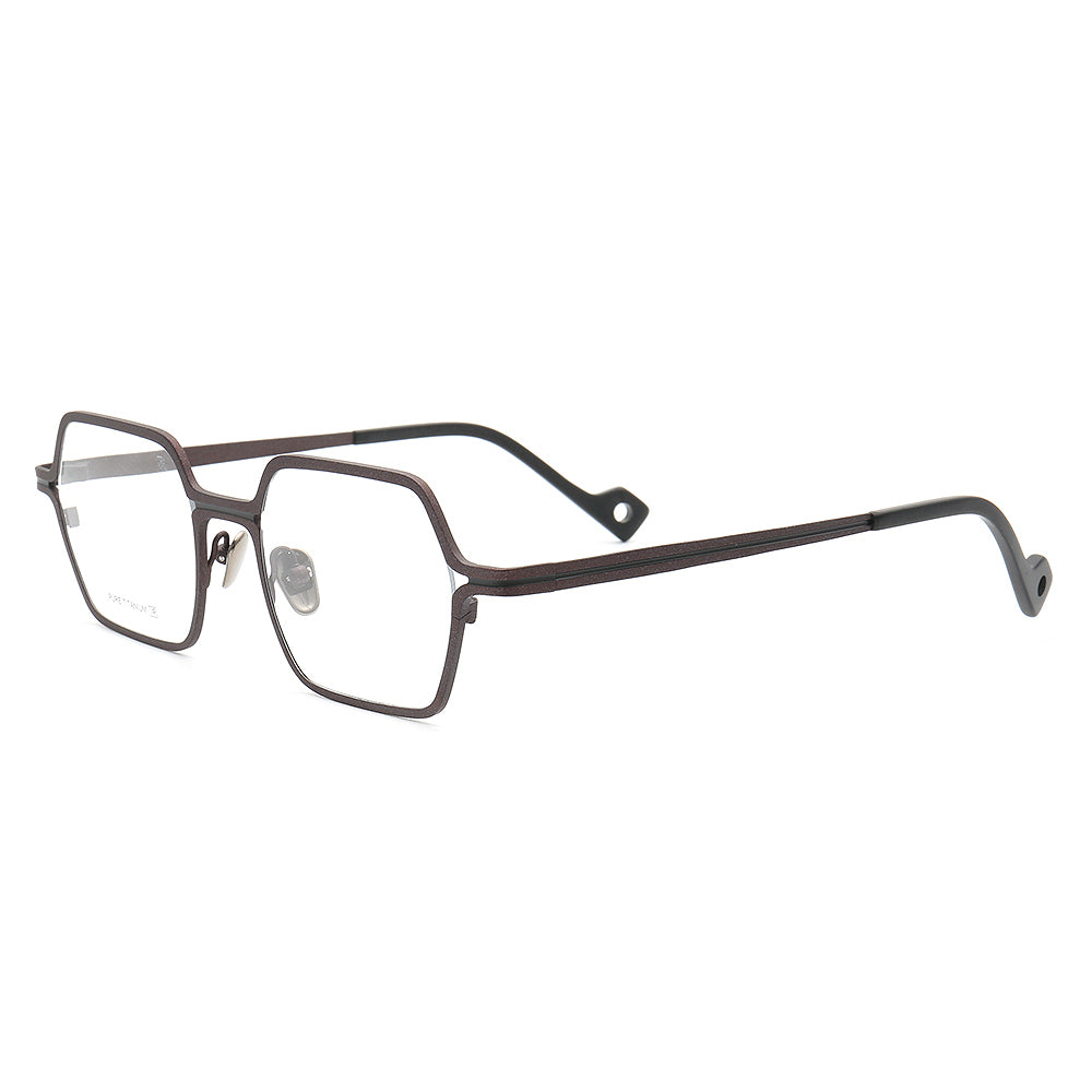 Side view of brown square full rim titanium eyeglass frames