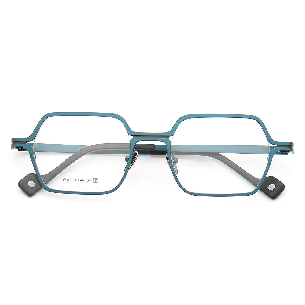 Front view of modern square full rim titanium eyeglasses