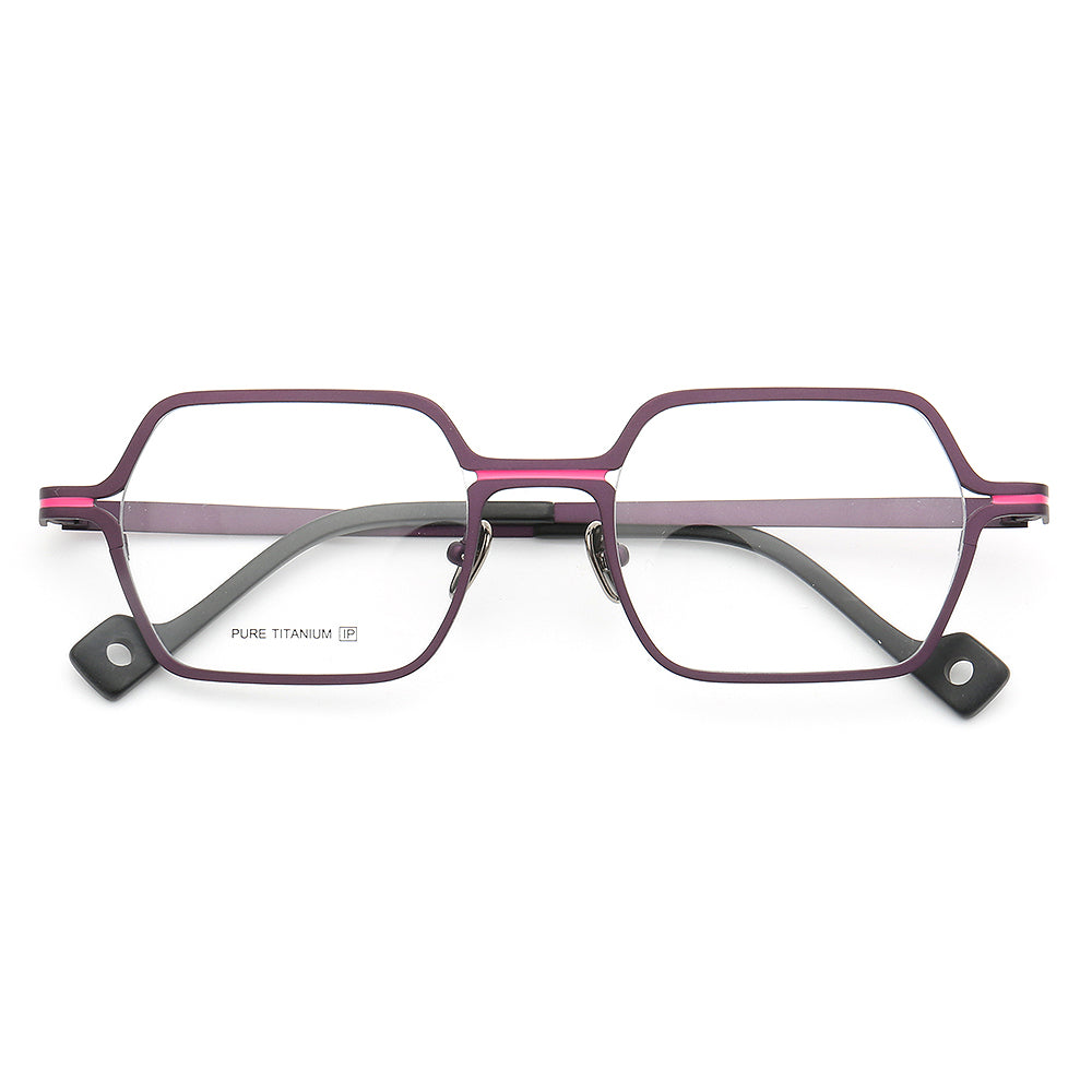 Front view of pink square full rim titanium eyeglasses