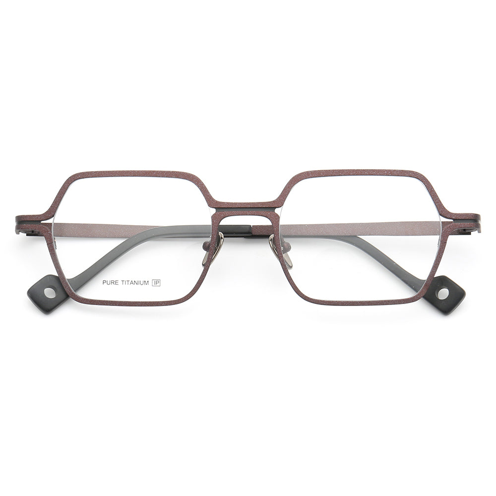 Front view of brown square full rim titanium eyeglasses