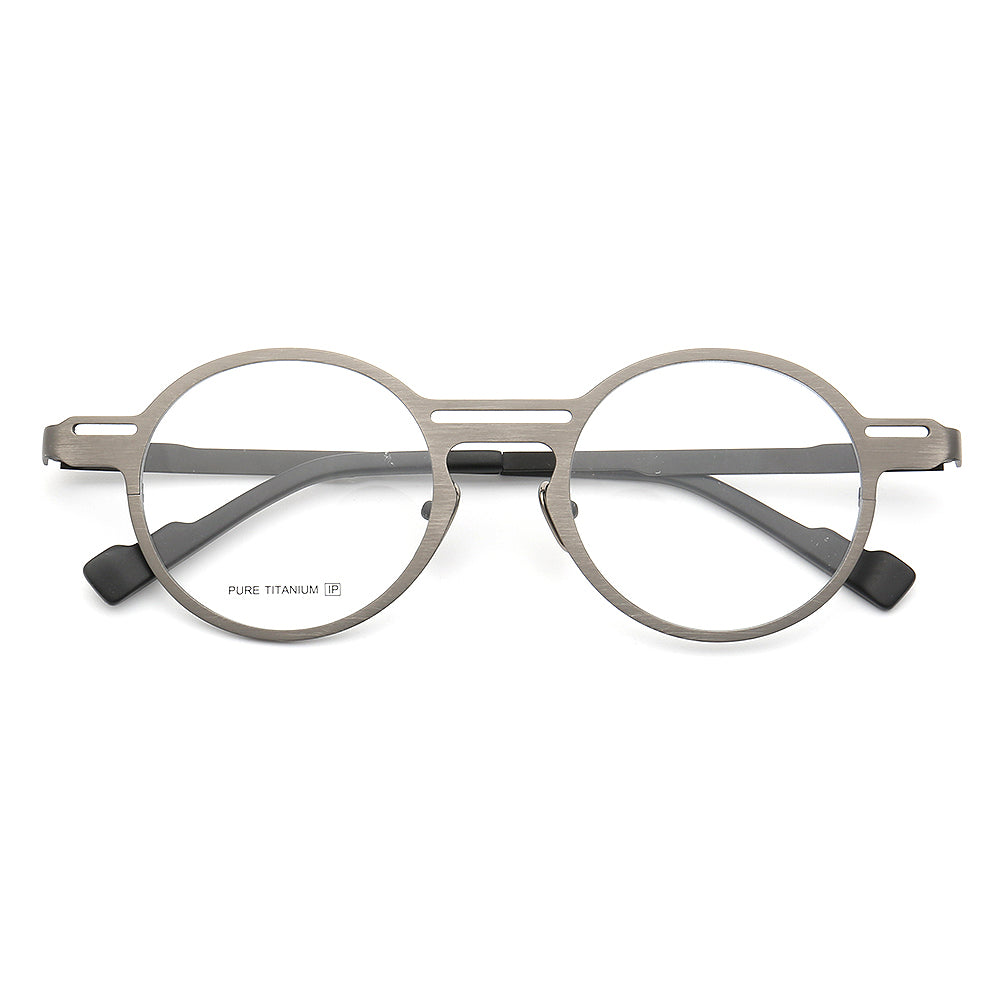 Grey round retro titanium eyeglasses frames