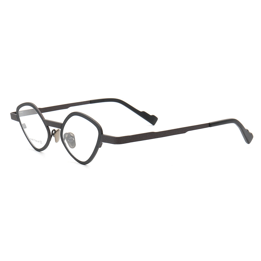 Side view of black and grey cat eye titanium glasses