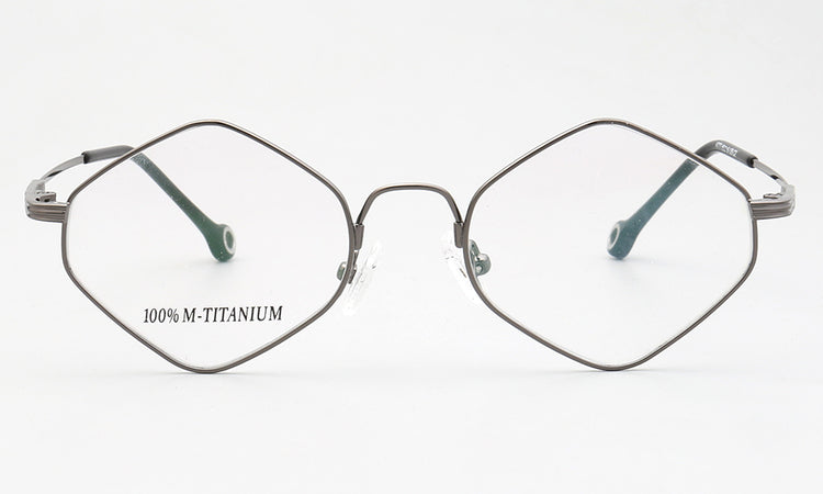 Front view of grey full rim geometric eyeglasses