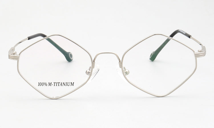 Front view of silver full rim geometric eyeglasses