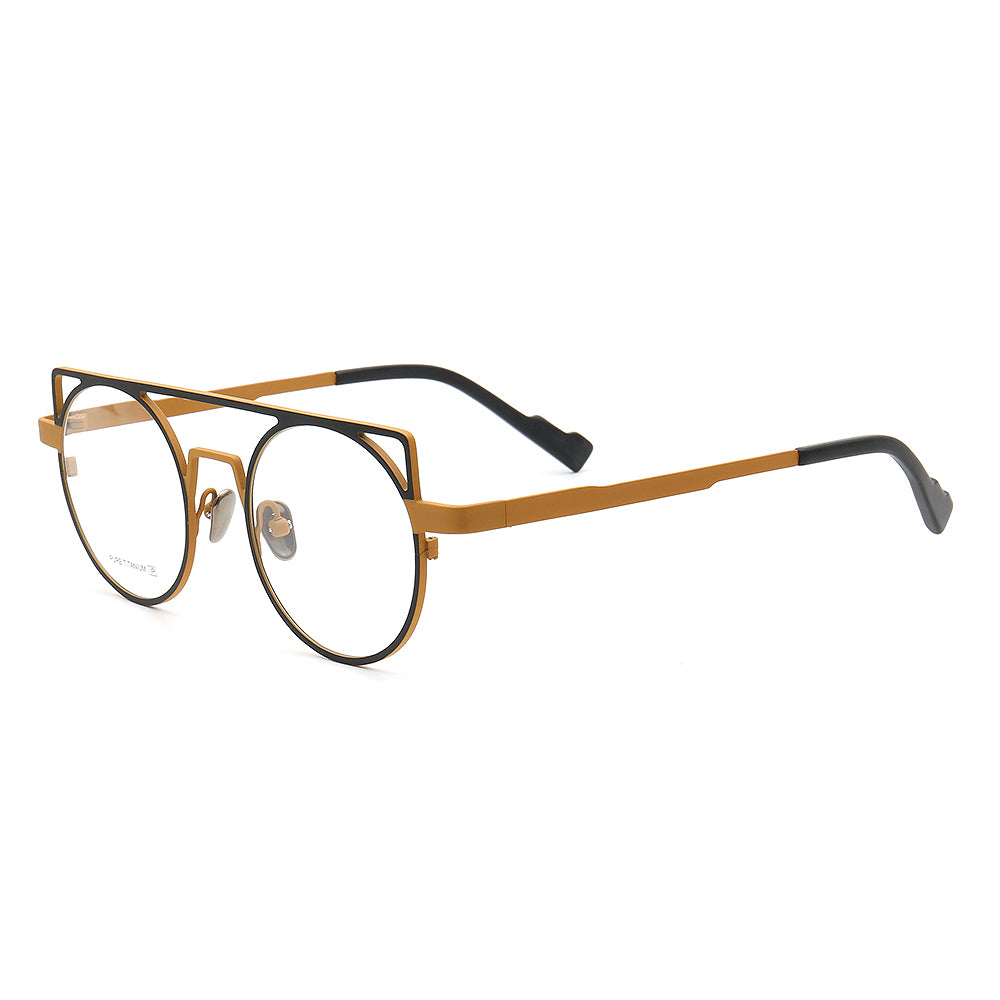 Side view of retro flat top titanium eyeglass frames