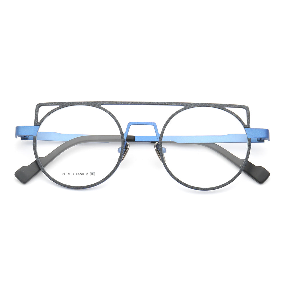 Blue retro flat top titanium eyeglasses frames