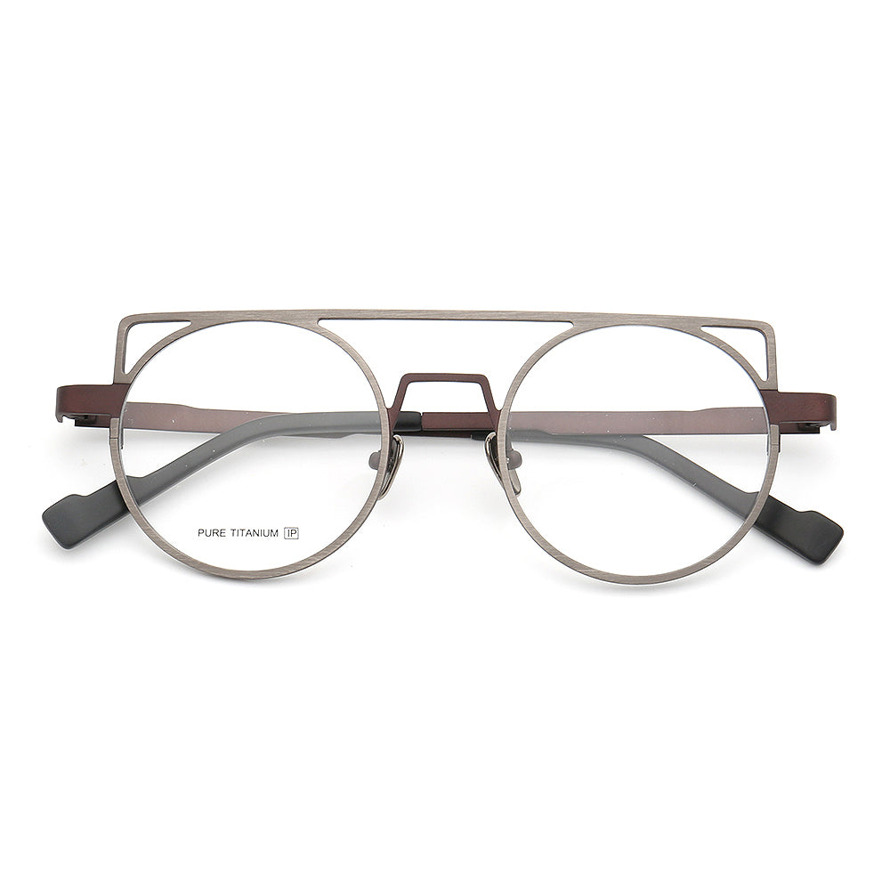 Devon | Retro Double Bridge Eyeglasses | Round Flat Top Pure Titanium  Glasses