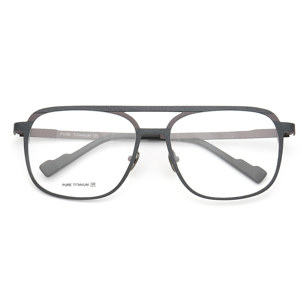 Black and grey 80s pilot style titanium eyeglasses