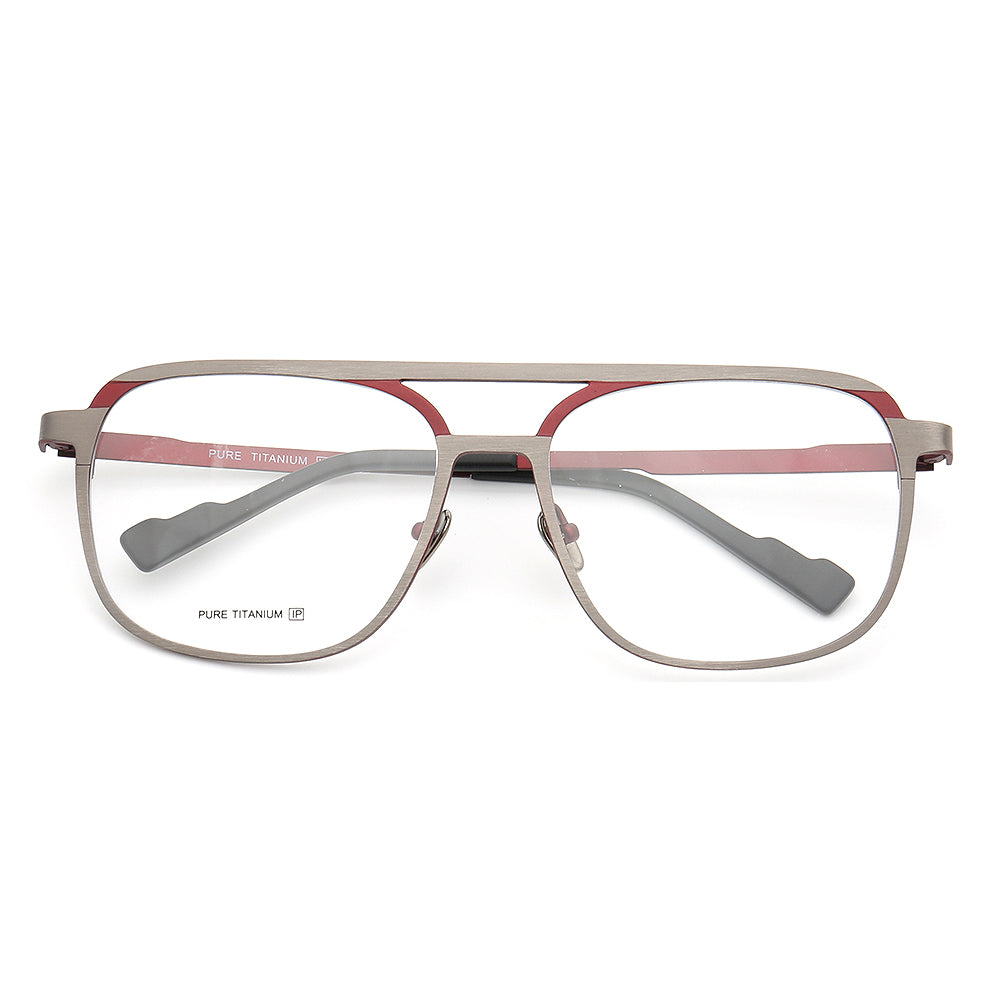 Red and silver 80s pilot style titanium eyeglasses