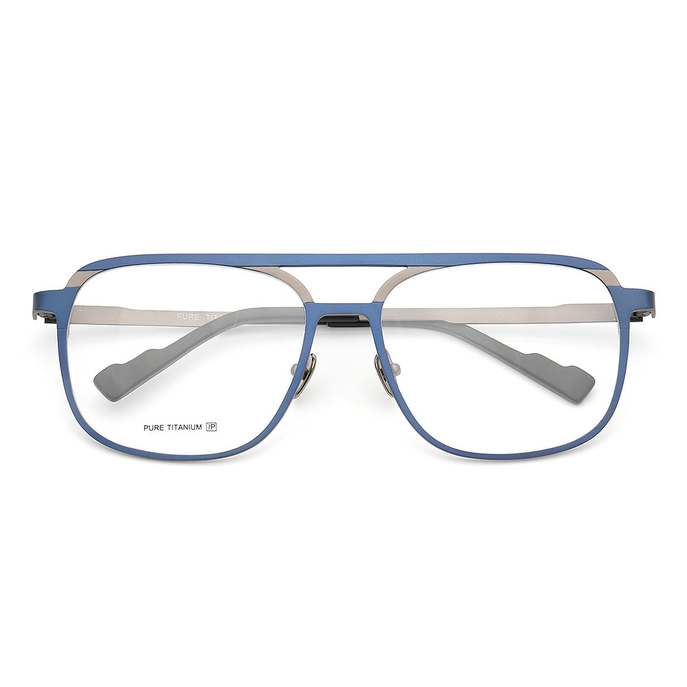 Blue and grey pilot style titanium eyeglasses