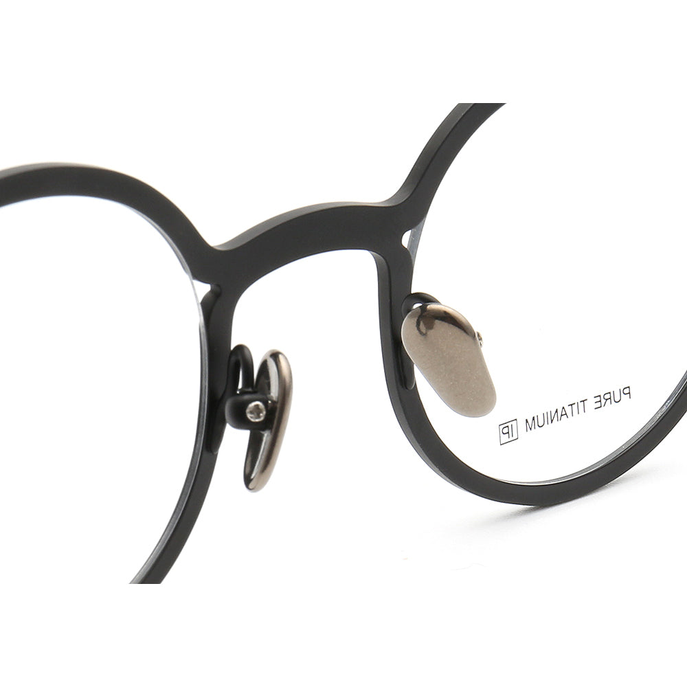 Nose pads of round striped titanium eyeglasses