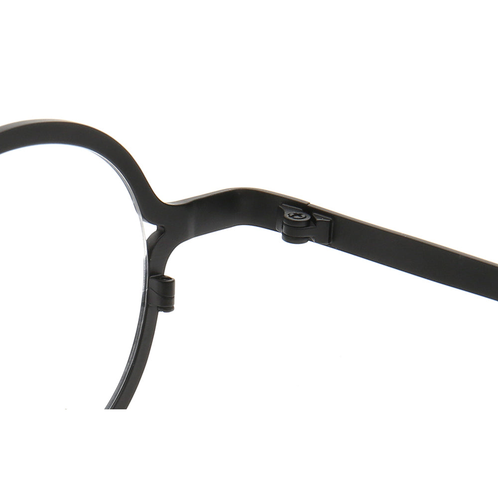 Hinge of round striped titanium eyeglasses