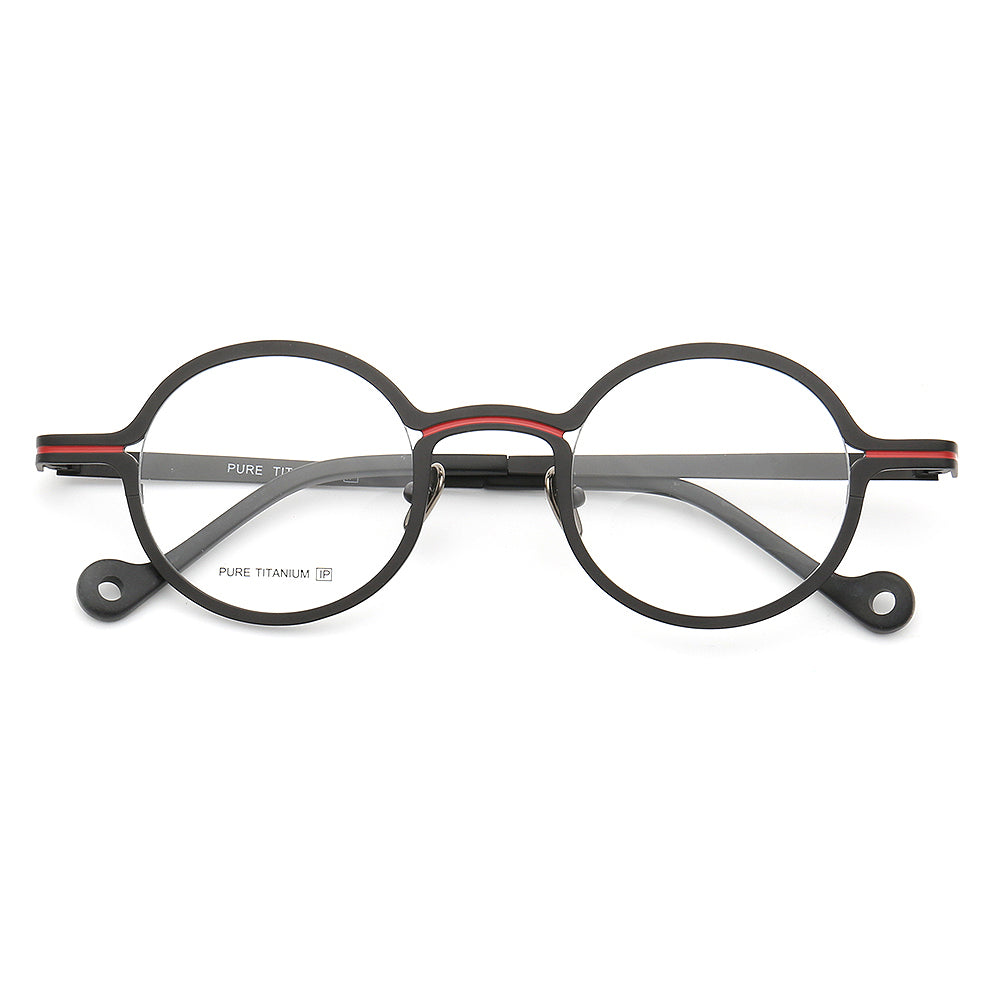 Black and red striped titanium eyeglasses