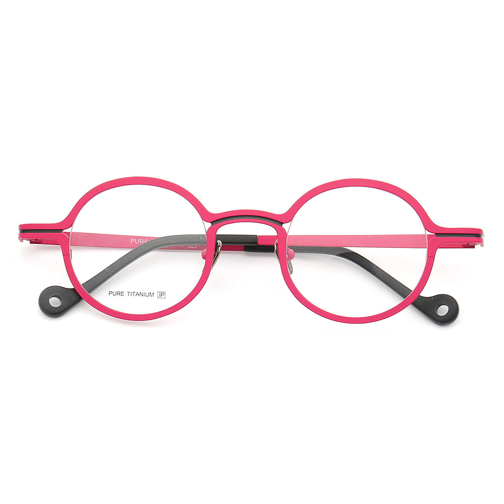 Pink and black striped titanium eyeglasses