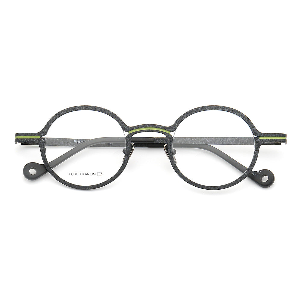 Black and green striped titanium eyeglasses