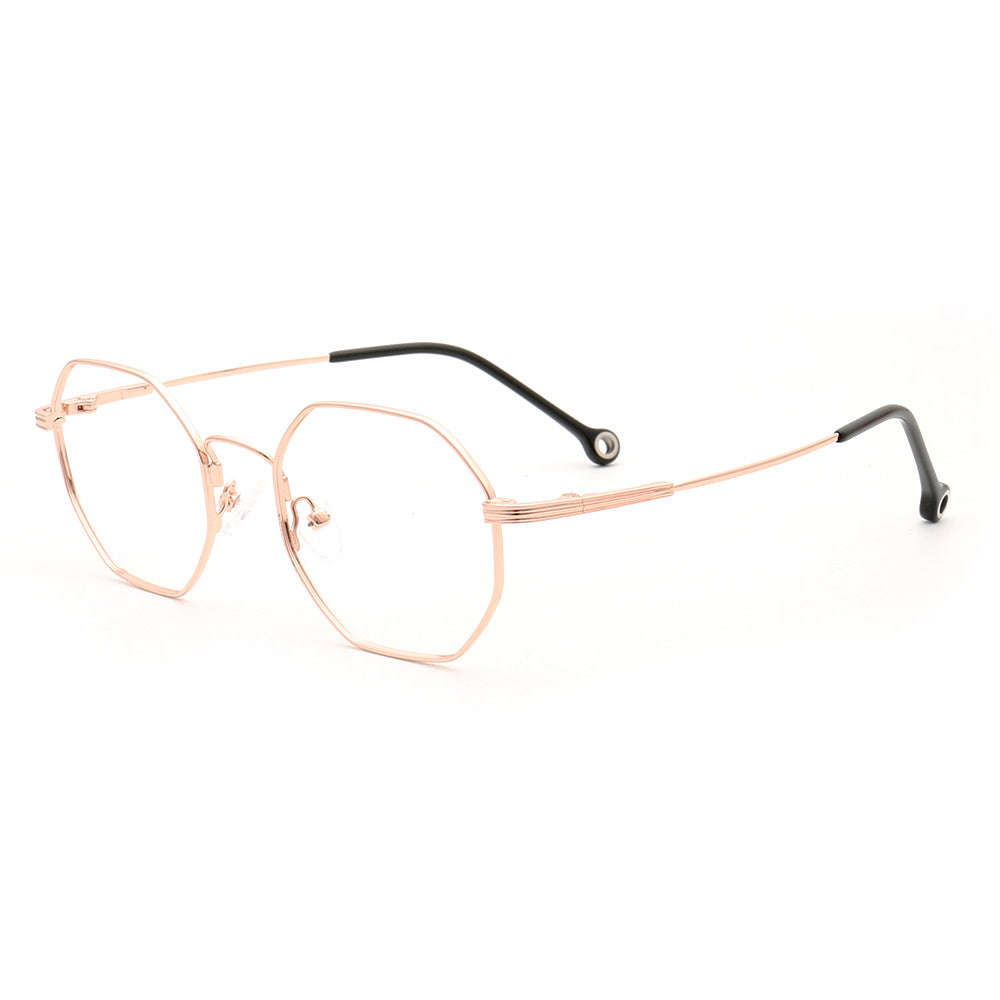 Side view of gold full rim geometric eyeglasses