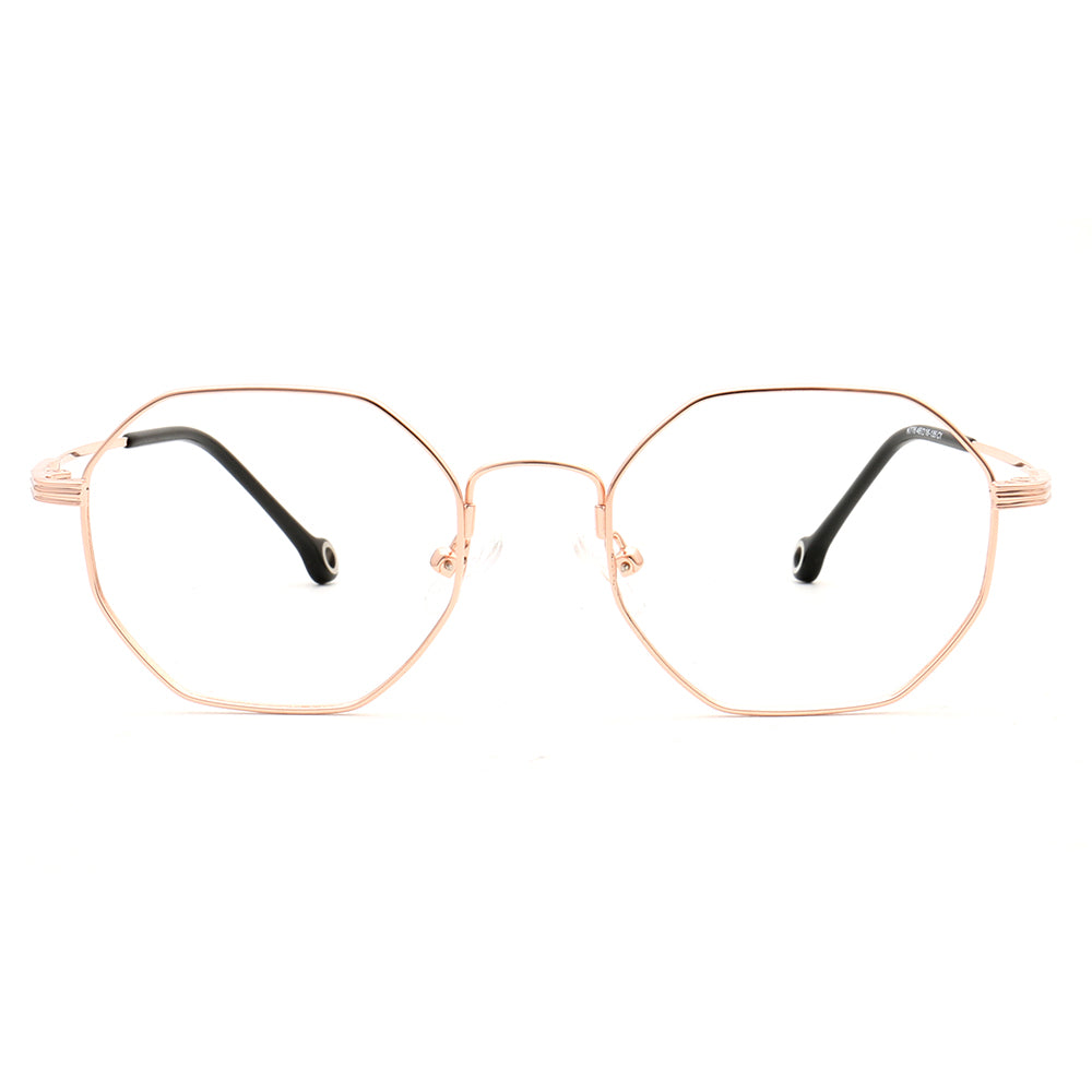 Front view of gold geometric full rim eyeglasses