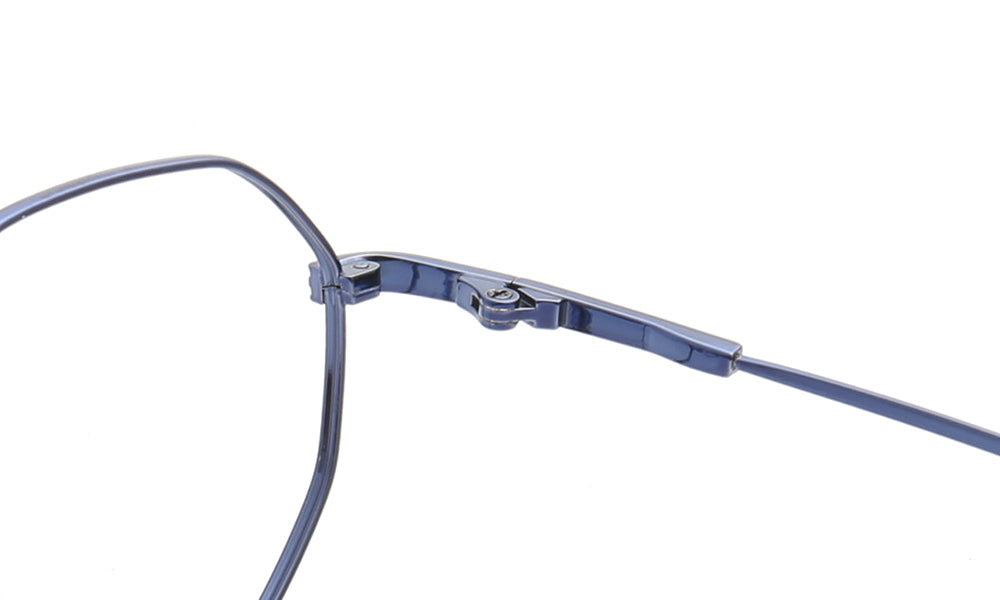 Inner hinge of blue memory metal eyeglasses