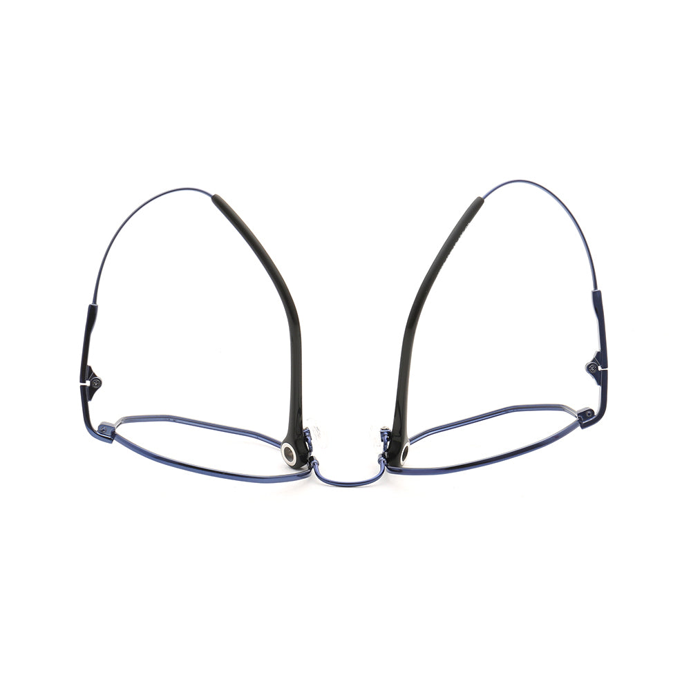 Flexible temples of blue memory metal glasses