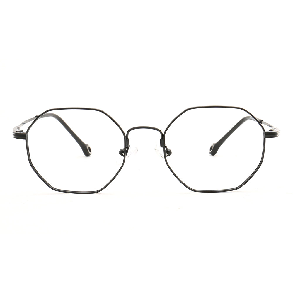 A pair of full rim geometric memory metal glasses